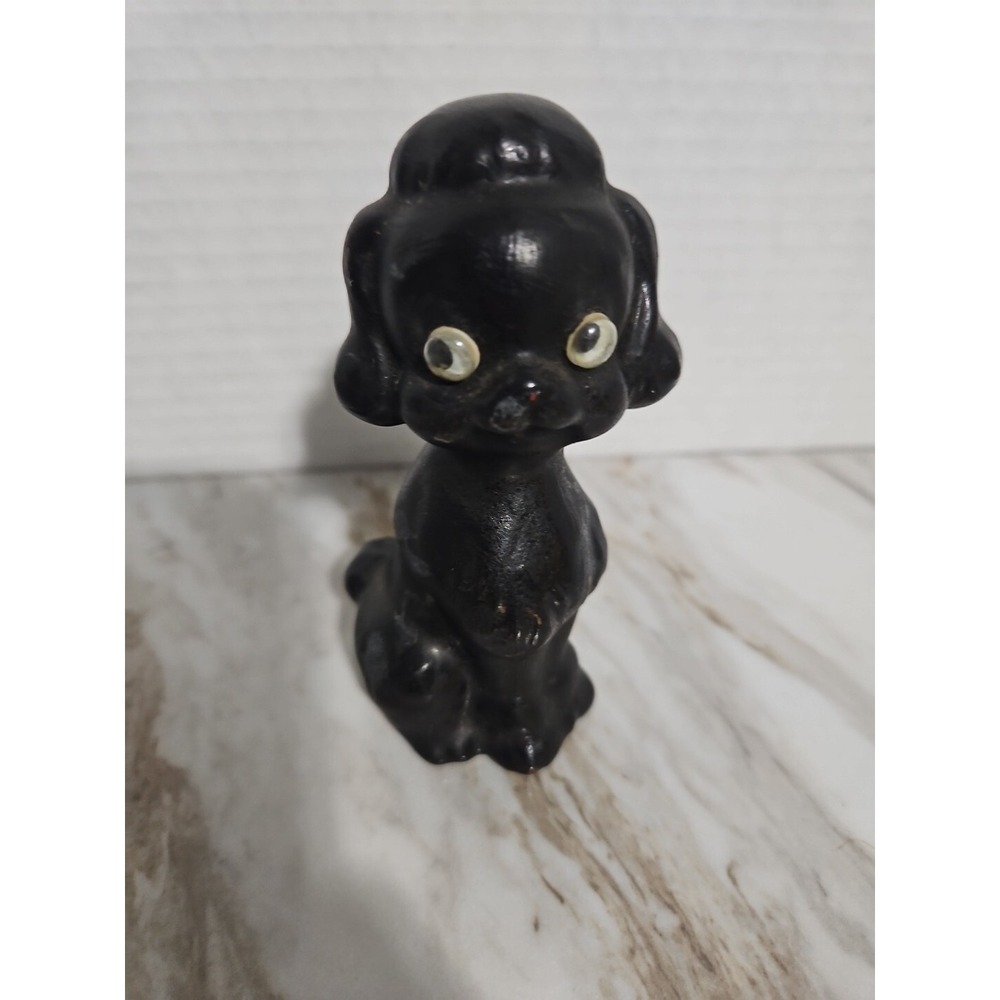 Vintage‎ Black Poodle Dog Coal Halloween Figurine Googly Eyes Decor Puppy